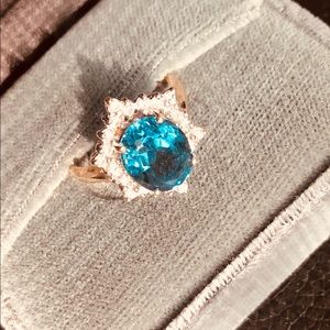 7 Carat Blue Topaz Ring 14 Carat Gold